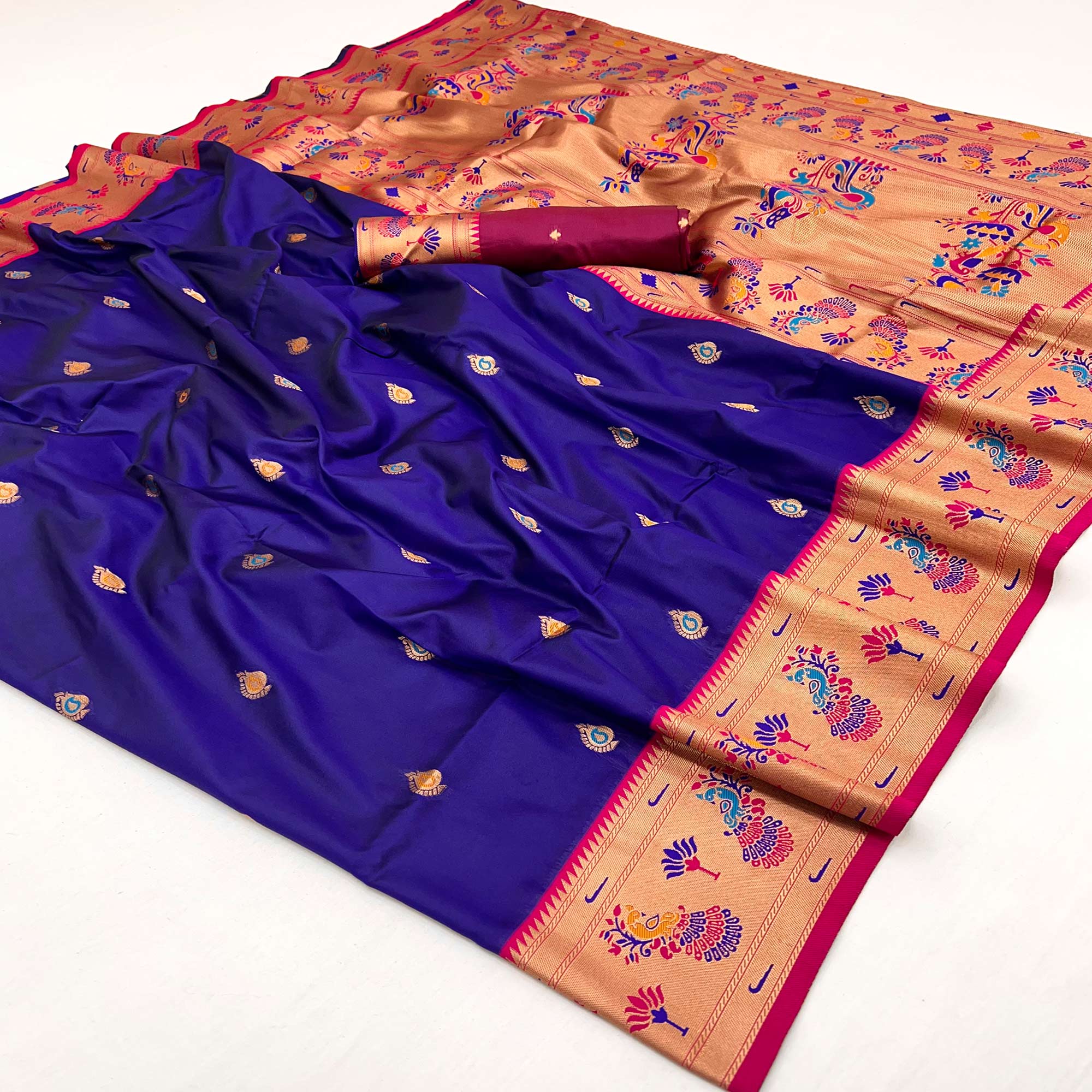 Blue Floral Woven Pure Silk Paithani Saree