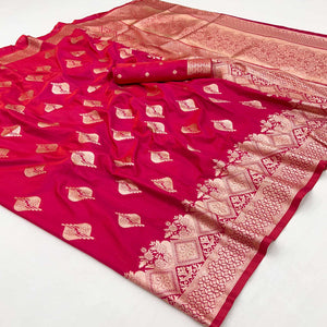 Pink Floral Woven Banarasi Silk Saree