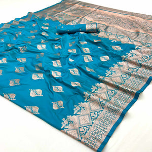 Blue Floral Woven Banarasi Silk Saree