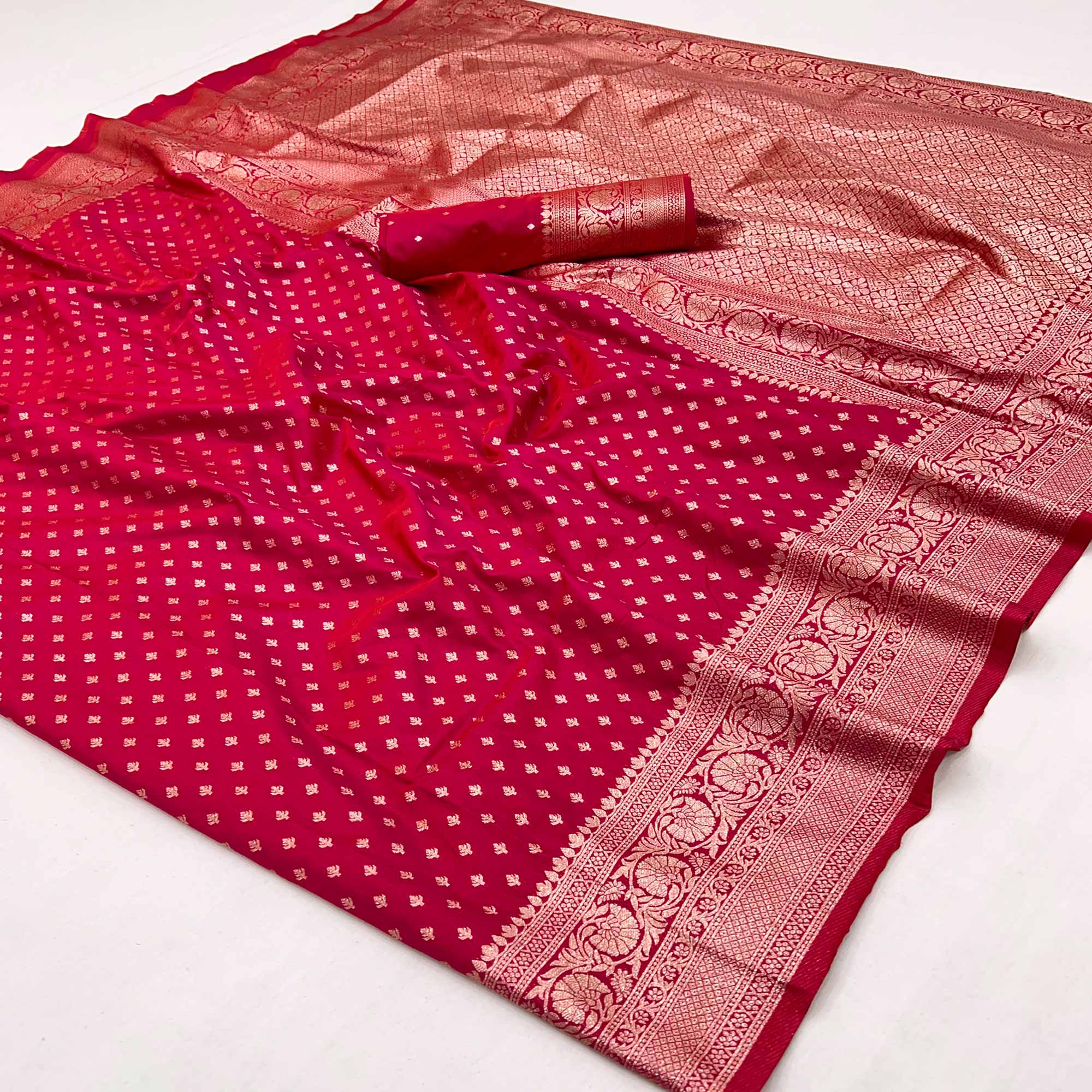 Pink Floral Woven Banarasi Silk Saree