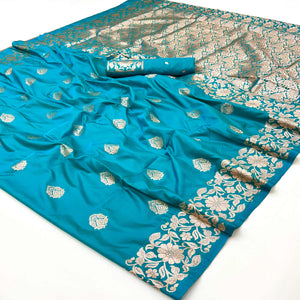 Blue Art Silk Saree With Intricate Zari Weave & Majestic Banarasi Pallu
