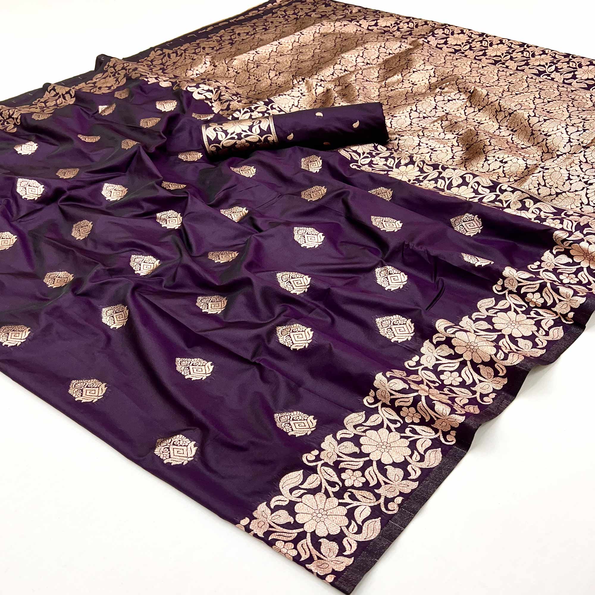 Dark Purple Art Silk Saree With Intricate Zari Weave & Majestic Banarasi Pallu