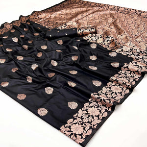 Black Art Silk Saree With Intricate Zari Weave & Majestic Banarasi Pallu