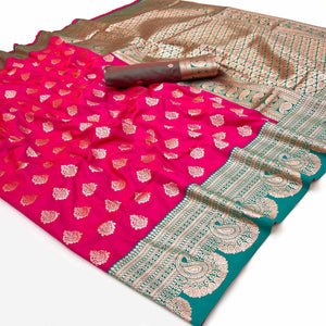 Majestic Zari Woven Pink Art Silk Saree Accented With A Heritage Banarasi Pallu