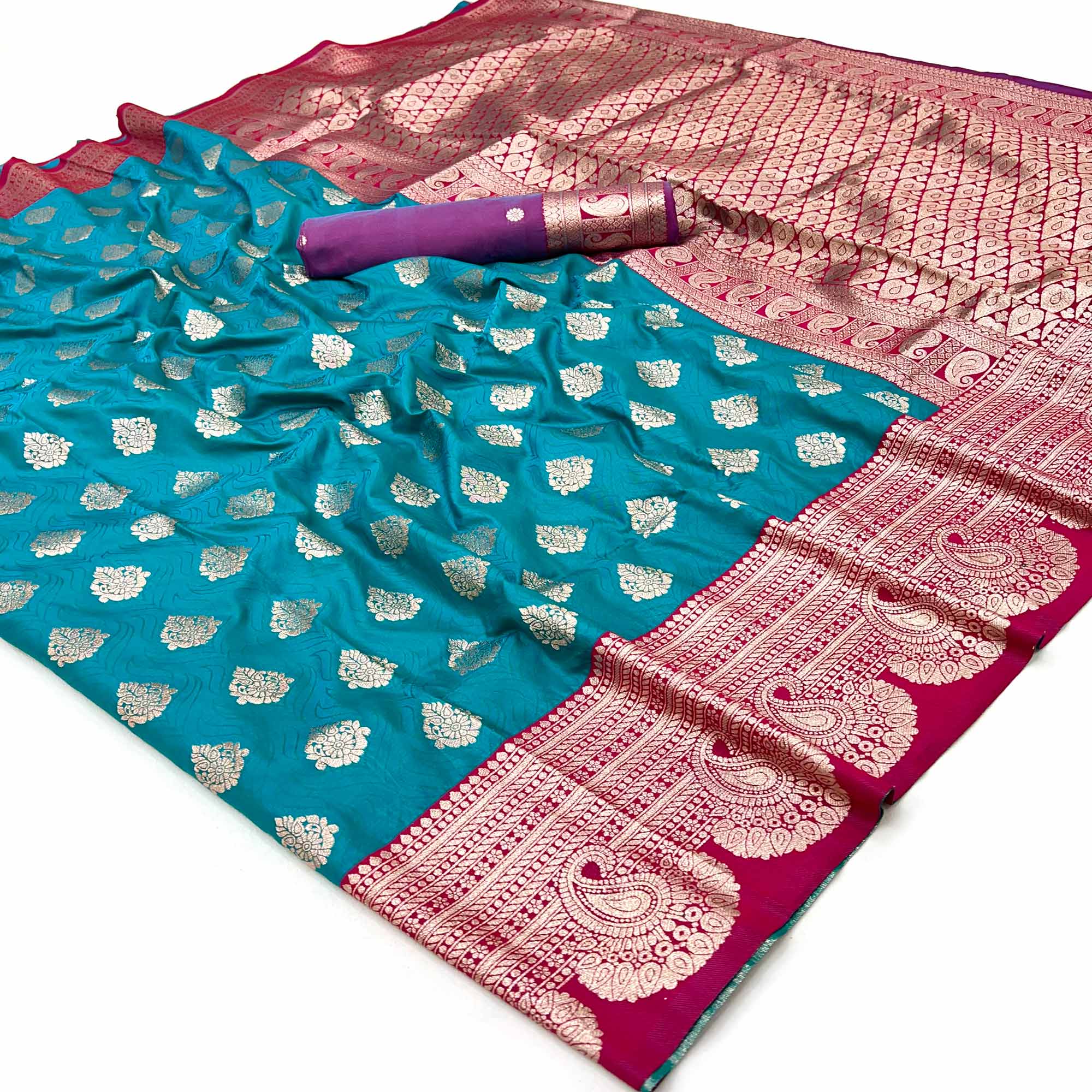 Graceful Emerald Zari Woven Rama Blue Art Silk Saree Accented With A Heritage Banarasi Pallu