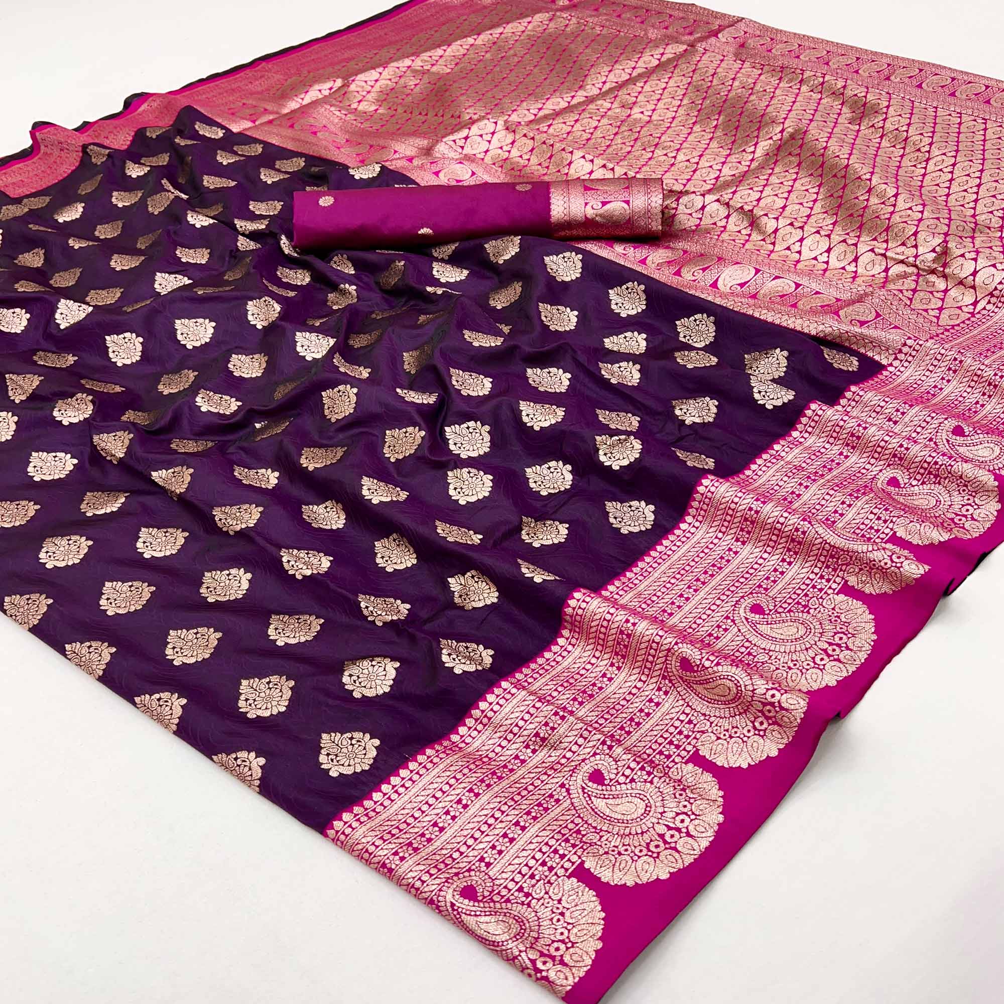 Refreshing Zari Woven Dark Wine Art Silk Saree Accented With A Heritage Banarasi Pallu