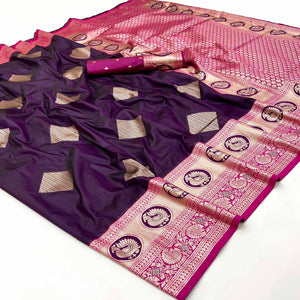 Dark Wine Zari Woven Art Silk Saree With Opulent Banarasi Pallu Work