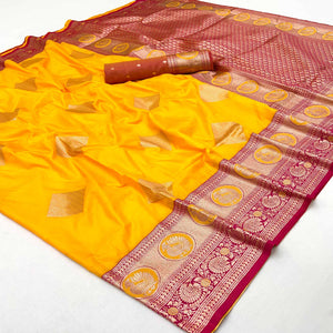 Yellow Zari Woven Art Silk Saree With Opulent Banarasi Pallu Work