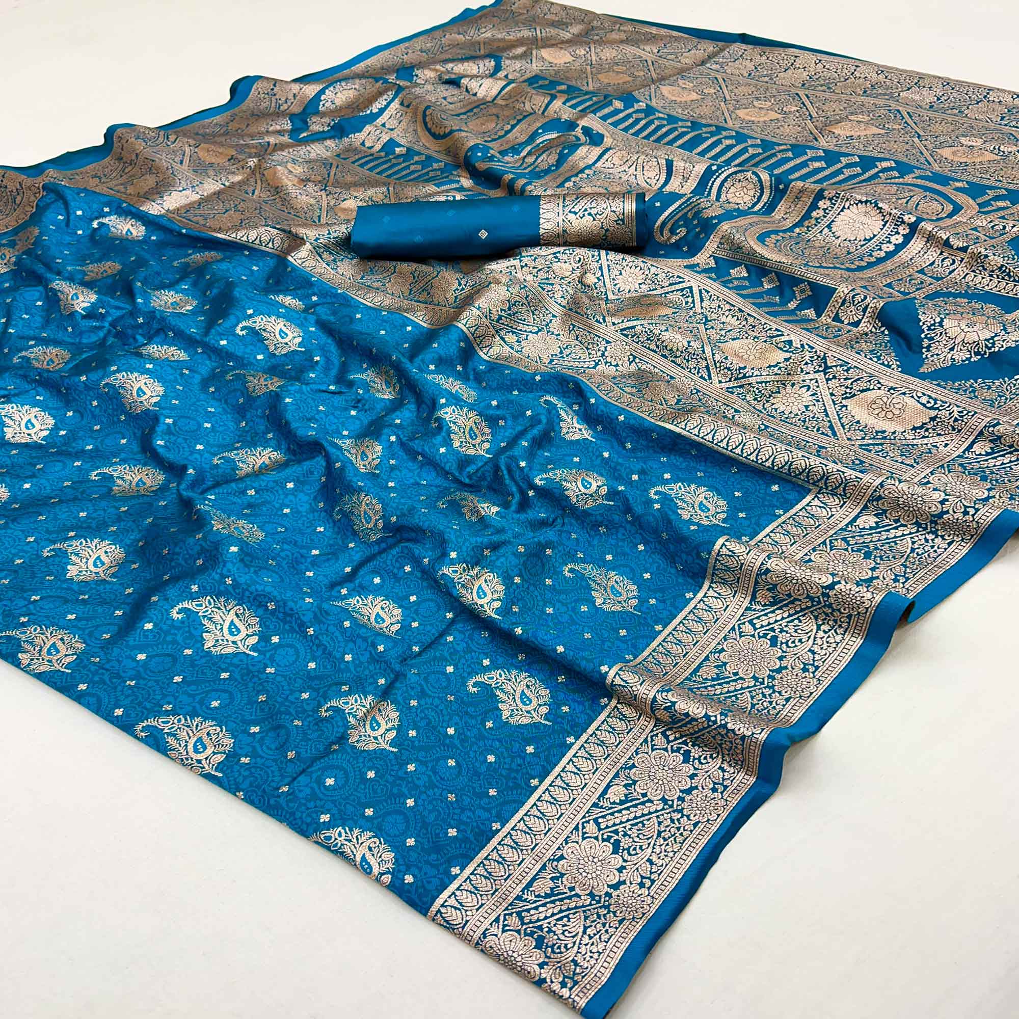 Blue Zari Woven Saree in Soft Art Silk with Heritage Paisley Designs
