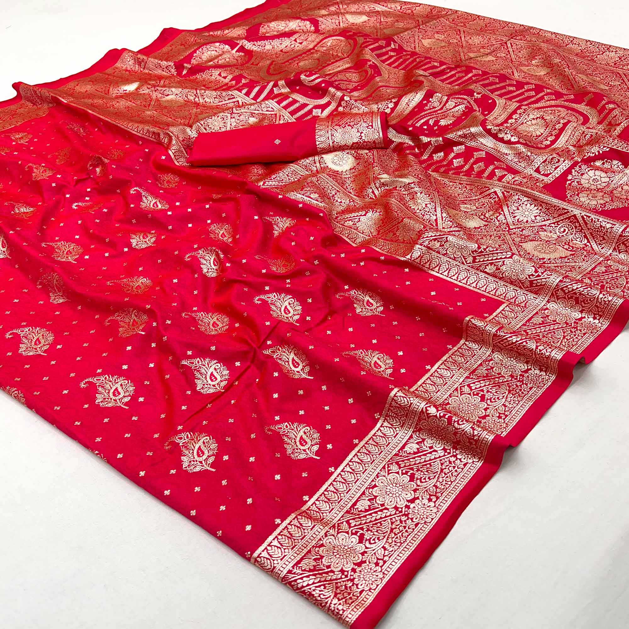 Rani Pink Zari Woven Saree in Soft Art Silk with Heritage Paisley Designs