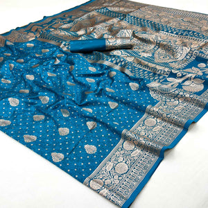 Blue Art Silk Saree with Graceful Zari Floral Designs for Wedding and Festive Wear