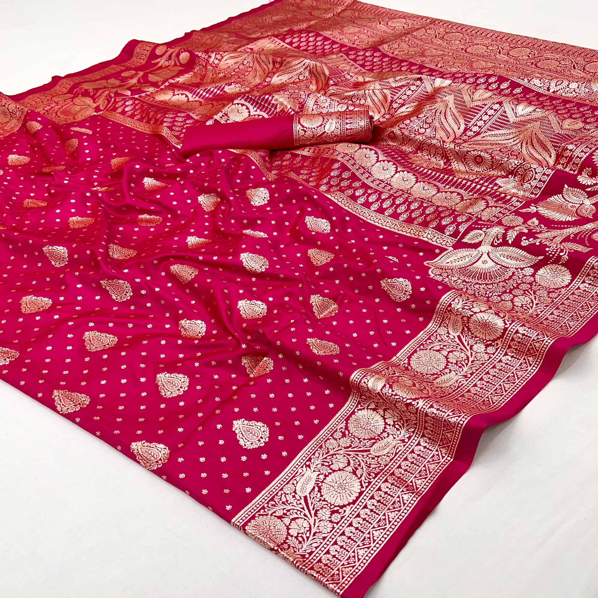Pink Art Silk Saree with Graceful Zari Floral Designs for Wedding and Festive Wear