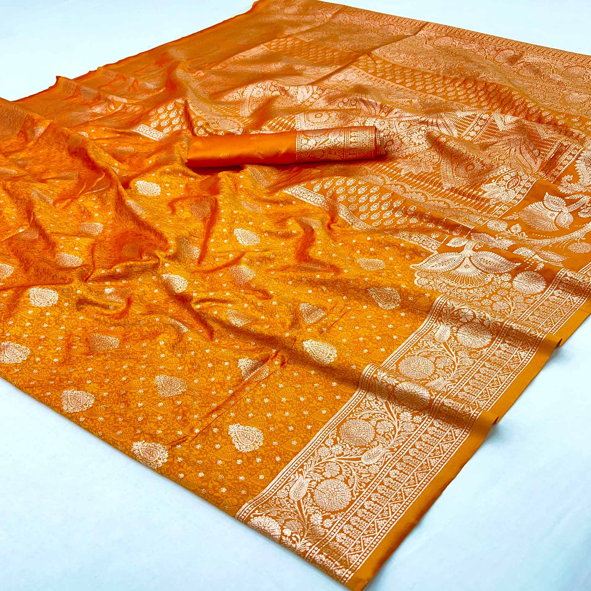 Mustard Art Silk Saree with Graceful Zari Floral Designs for Wedding and Festive Wear