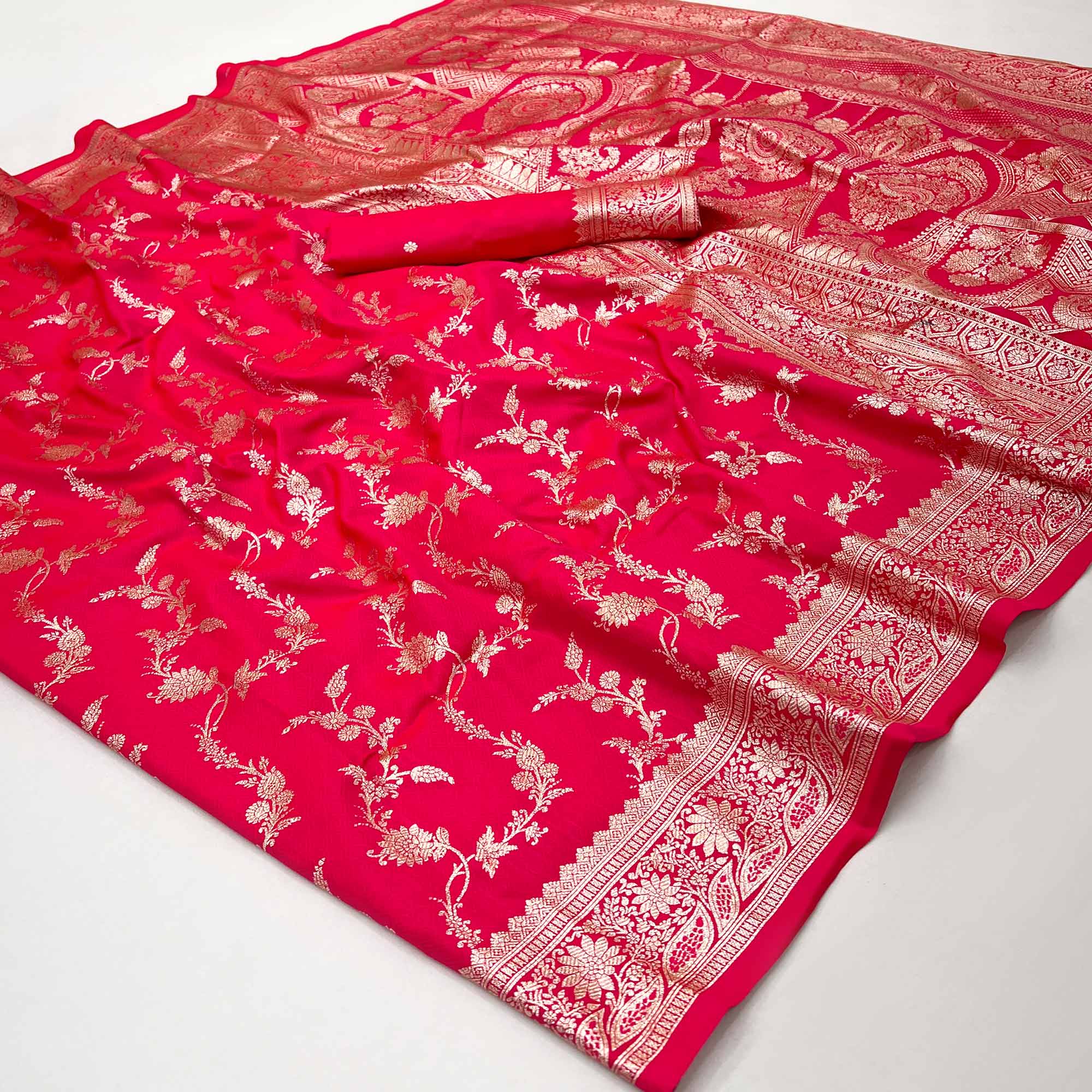 Pink Saree in Art Silk Featuring Traditional Zari Woven Floral Motifs for Special Occasions