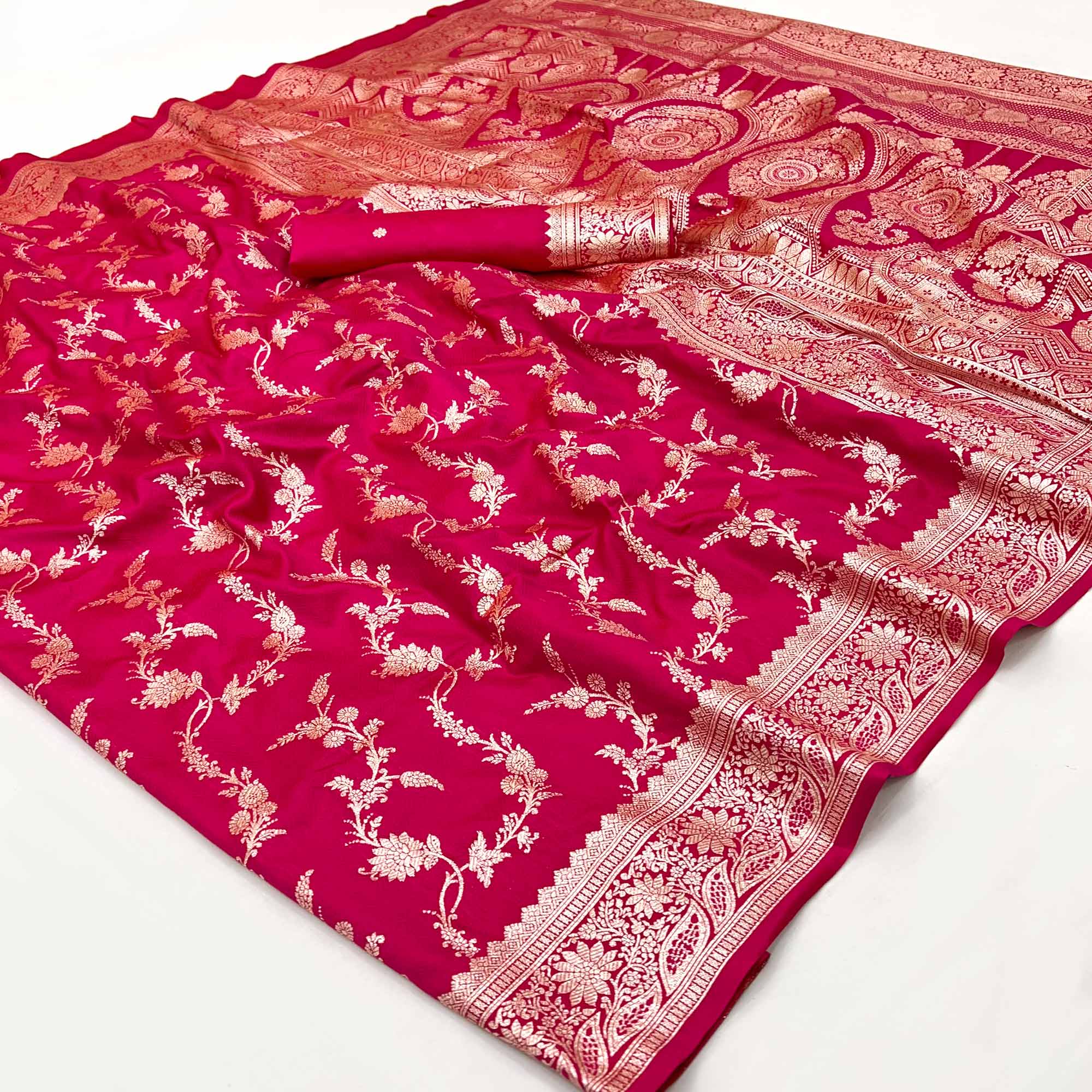 Pink Saree in Art Silk Featuring Traditional Zari Woven Floral Motifs for Special Occasions