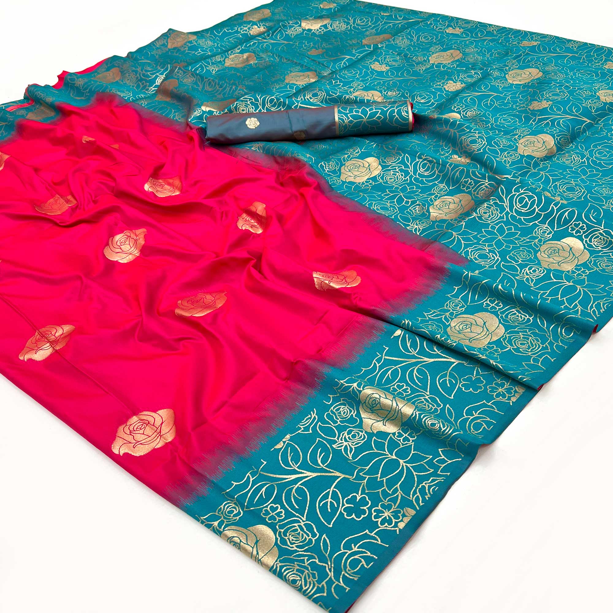 Pink Art Silk Saree Embellished With Delicate Floral Zari Weaving Craftsmanship