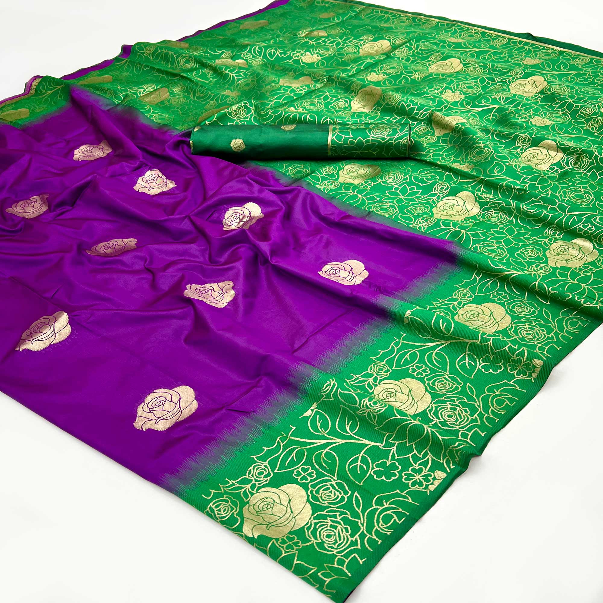 Purple Art Silk Saree Embellished With Delicate Floral Zari Weaving Craftsmanship