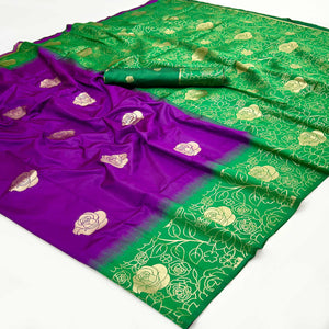 Purple Art Silk Saree Embellished With Delicate Floral Zari Weaving Craftsmanship