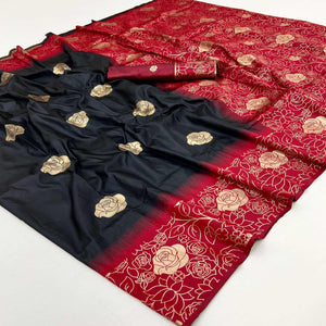 Black Art Silk Saree Embellished With Delicate Floral Zari Weaving Craftsmanship