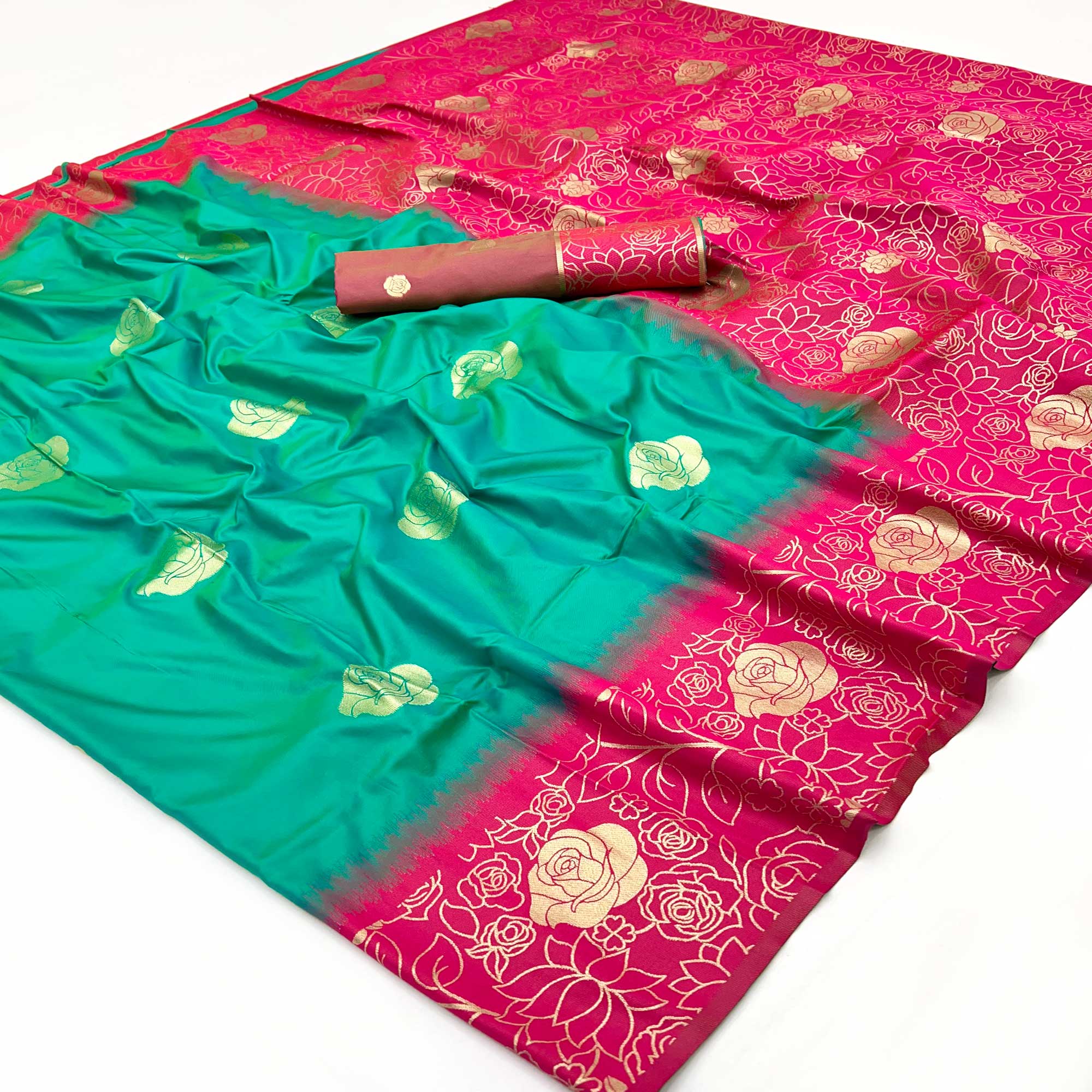 Rama Green Art Silk Saree Embellished With Delicate Floral Zari Weaving Craftsmanship