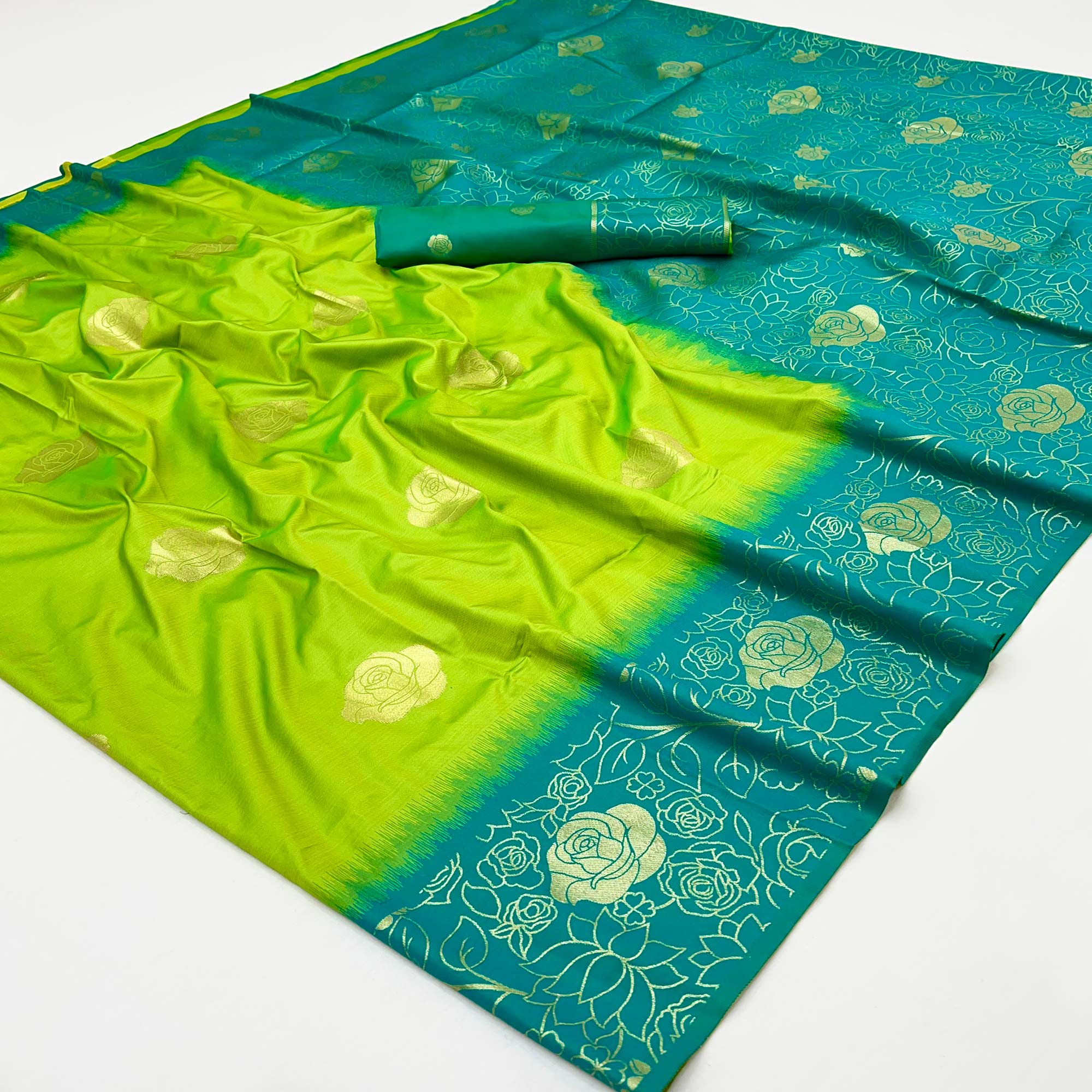 Green Art Silk Saree Embellished With Delicate Floral Zari Weaving Craftsmanship