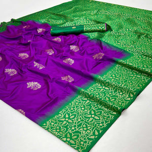 Purple Saree Woven In Art Silk With Alluring Floral Zari Detailing