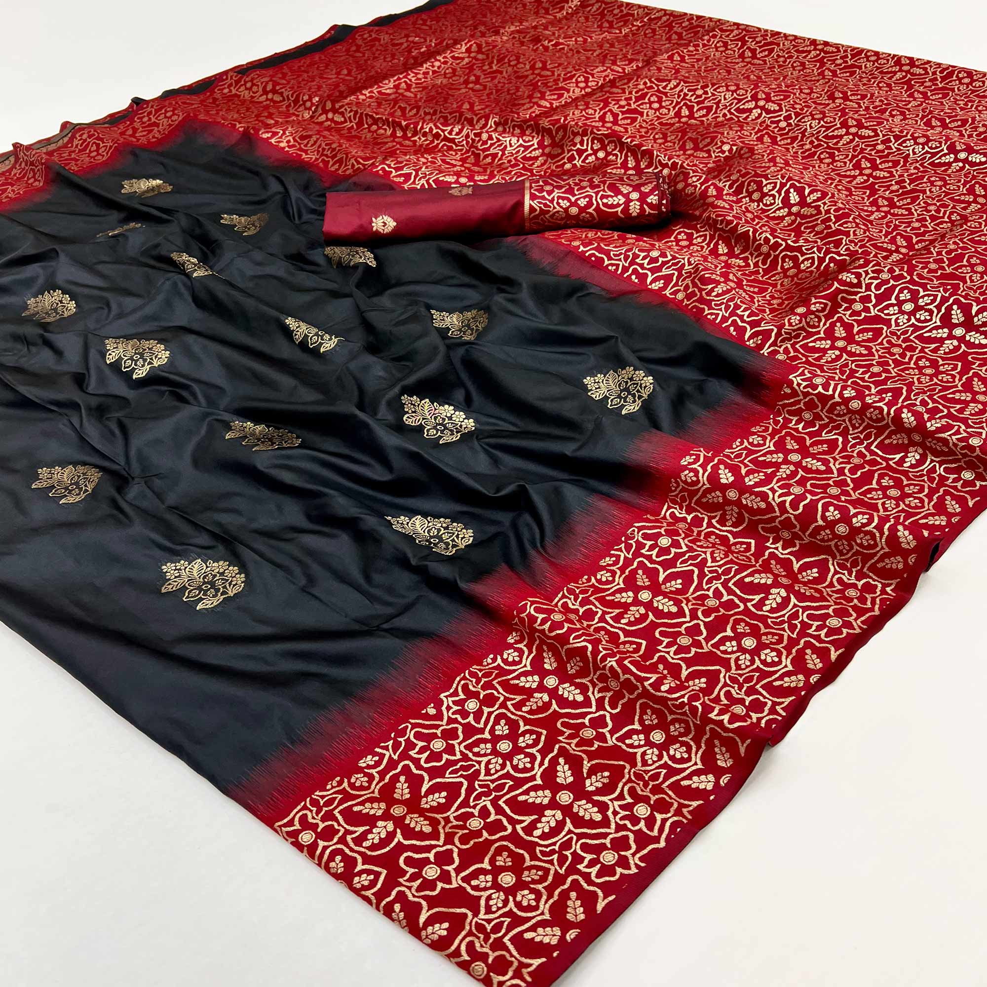 Black Saree Woven In Art Silk With Alluring Floral Zari Detailing