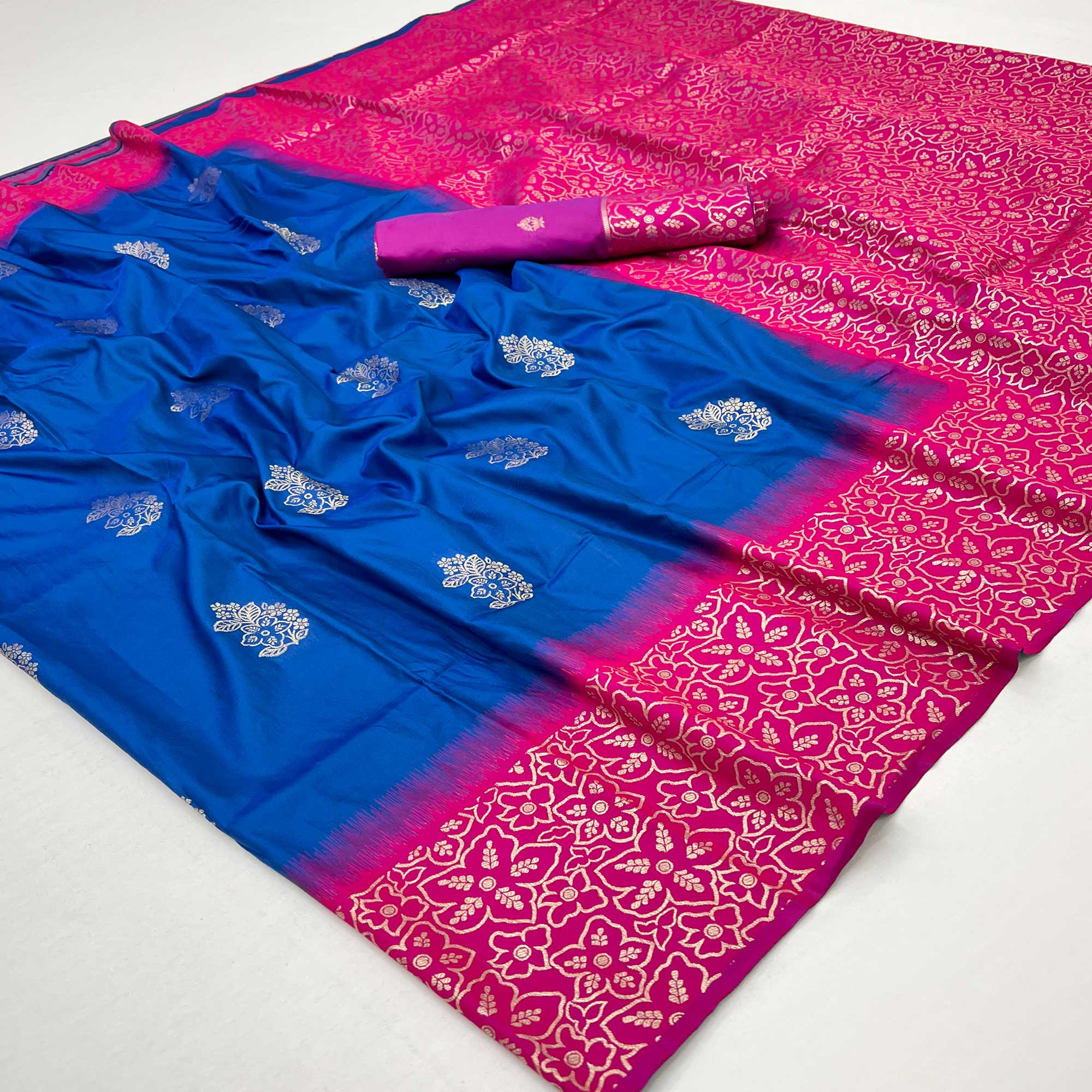 Blue Saree Woven In Art Silk With Alluring Floral Zari Detailing
