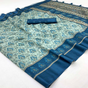 Blue Art Silk Saree Featuring Modern Digital Print & Tassel Pallu