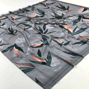 Grey Georgette Saree With Elegant Floral Digital Print
