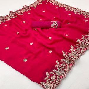 Party Wear Pink Floral Embroidered Crepe Saree with Elegant Sequin Finish
