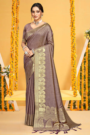 Classic Wine Floral & Paisley Design Weaving Assam Silk Blend Saree With Tassel Pallu