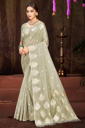 Grey Kota Doria Saree with Munga Weave and Zari Accents