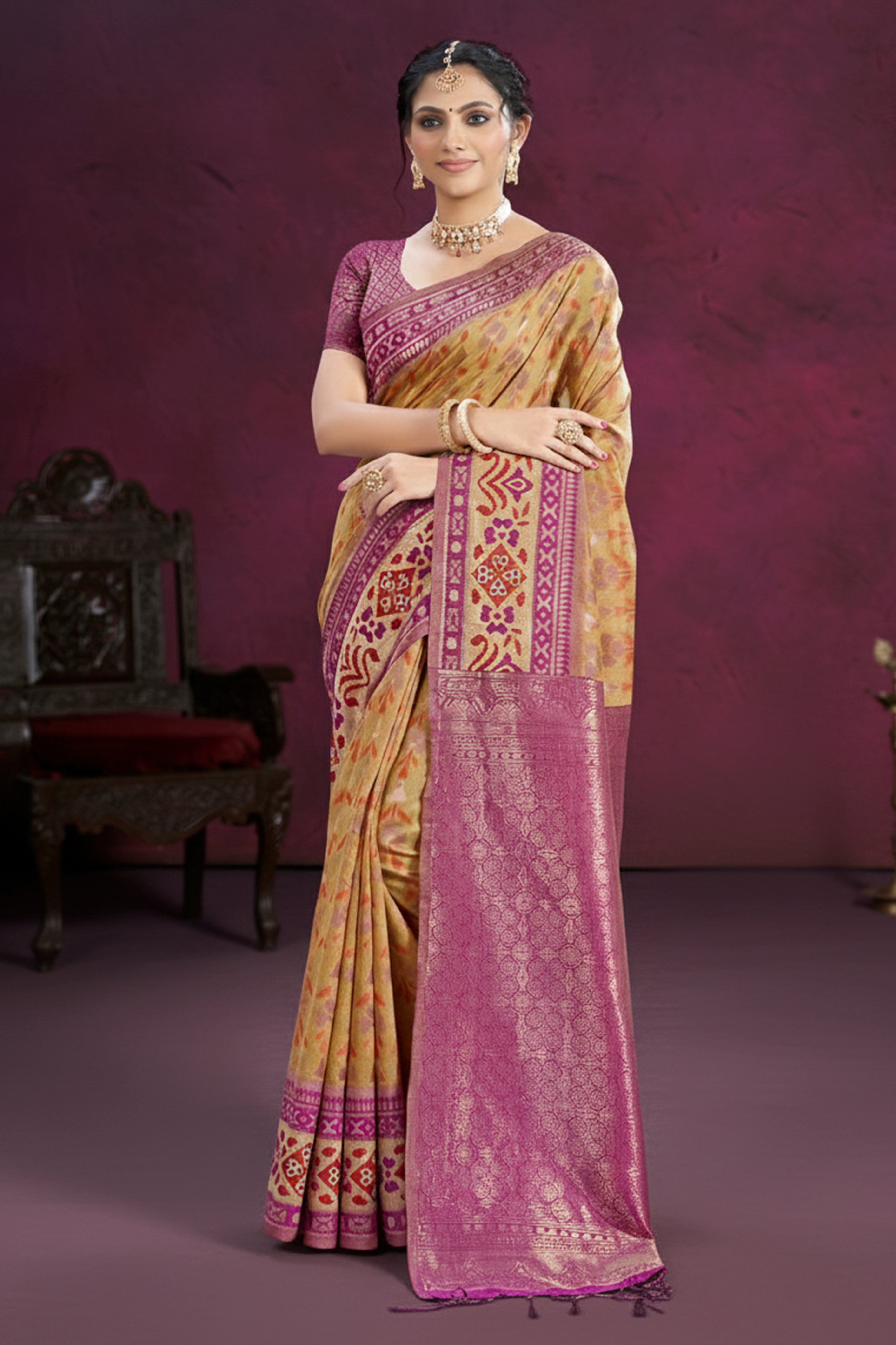 Designer Chikoo Cotton Silk Saree Showcasing Delicate Floral Weaving & Tassel Pallu