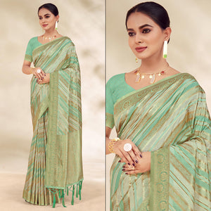 Pista Green Woven Cotton Silk Saree With Tassels