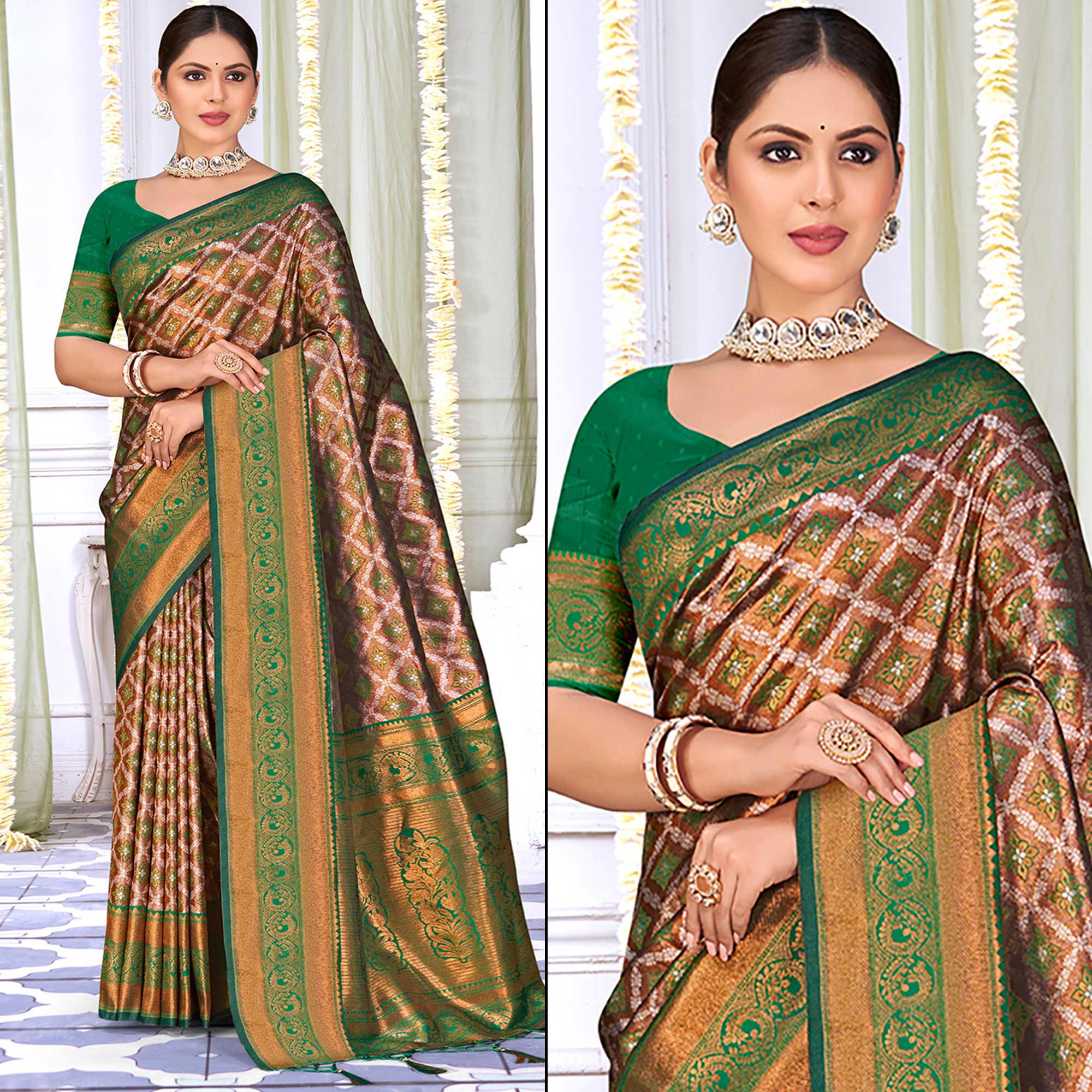 Green Woven Cotton Silk Saree With Tassels