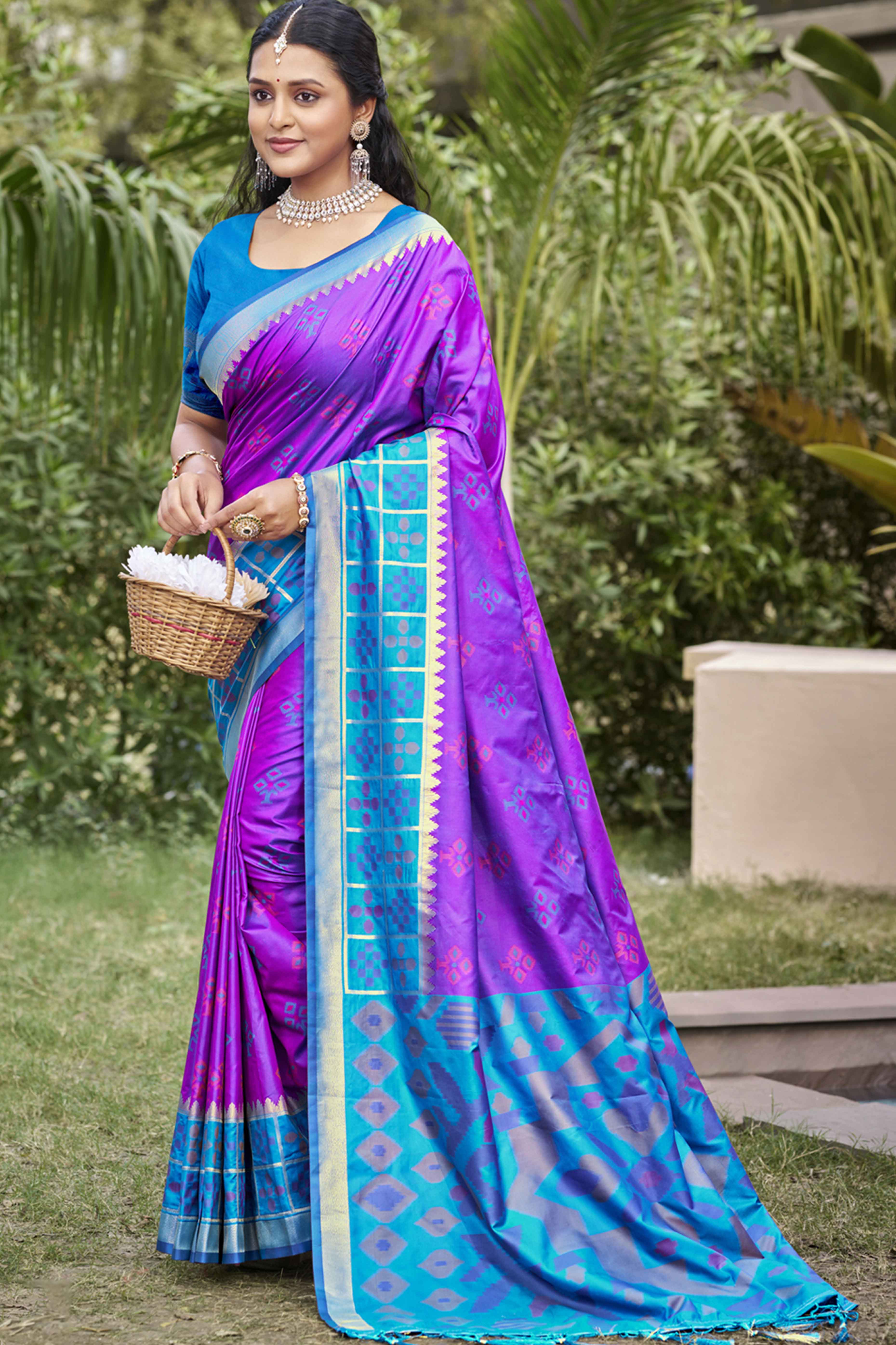 Violet Woven Cotton Silk Saree With Tassels