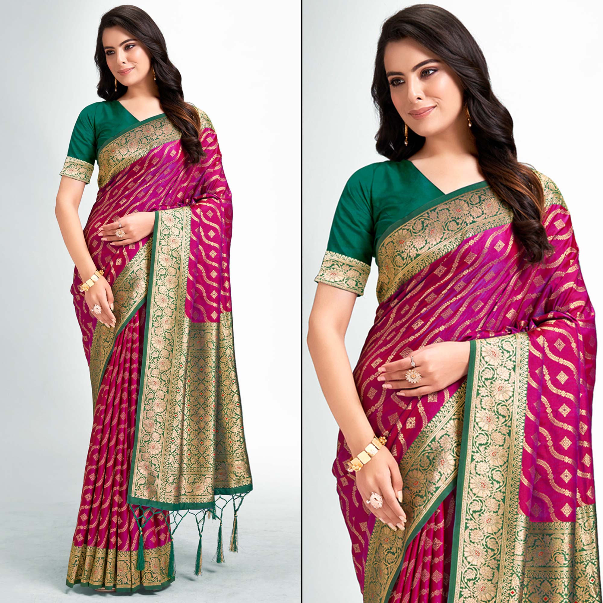 Purple Woven Banarasi Silk Saree With Tassels