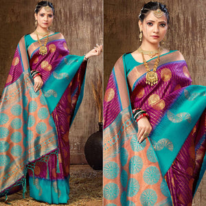 Purple Woven Banarasi Silk Saree With Tassels