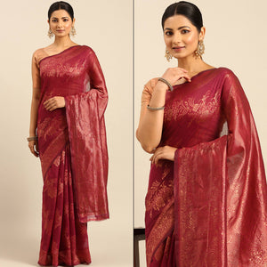 Magenta Floral Woven Cotton Silk Saree