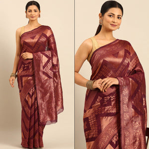 Wine Floral Woven Cotton Silk Saree