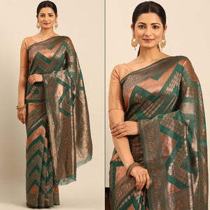 Green Floral Woven Cotton Silk Saree