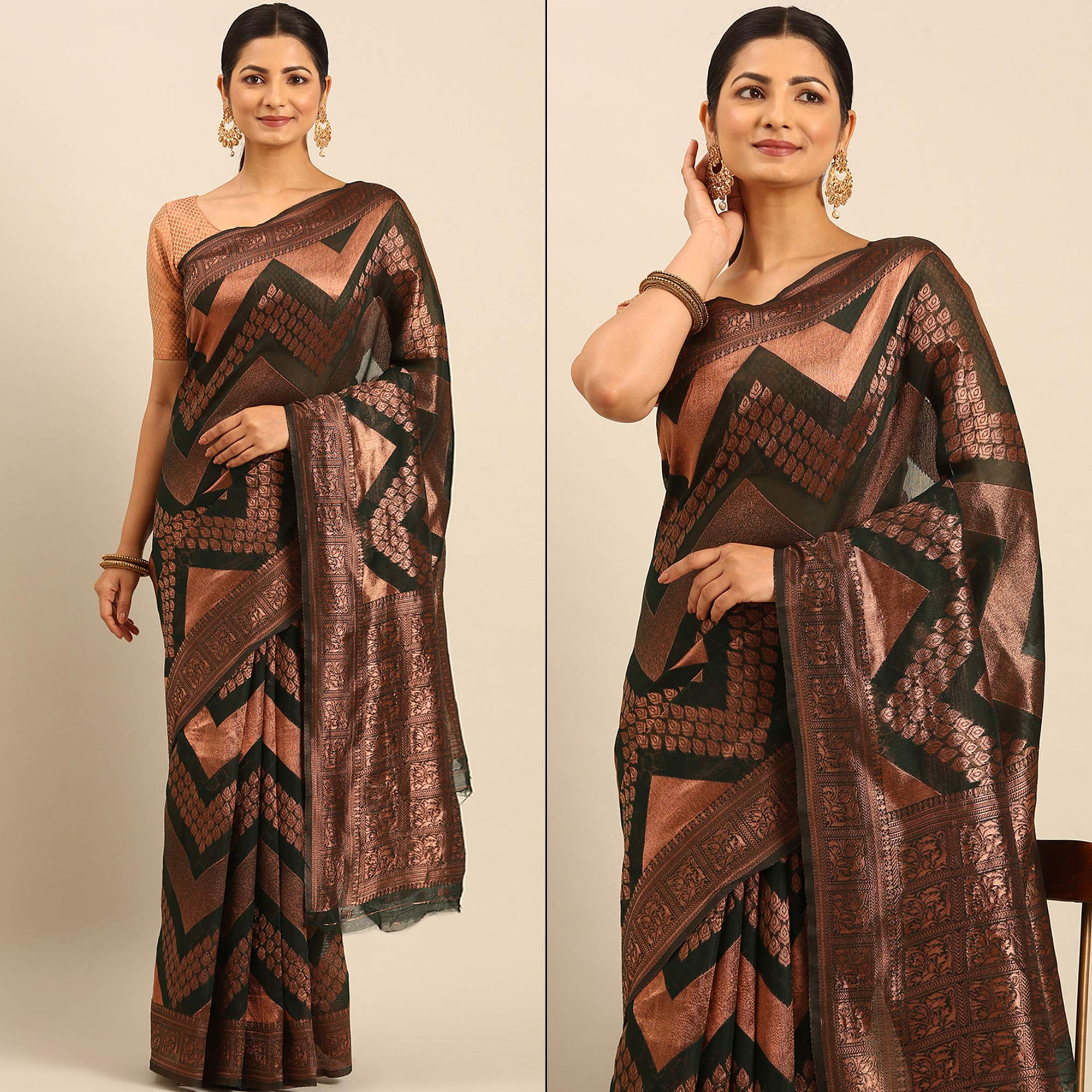 Green Floral Woven Cotton Silk Saree