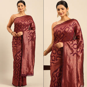 Wine Floral Woven Cotton Silk Saree