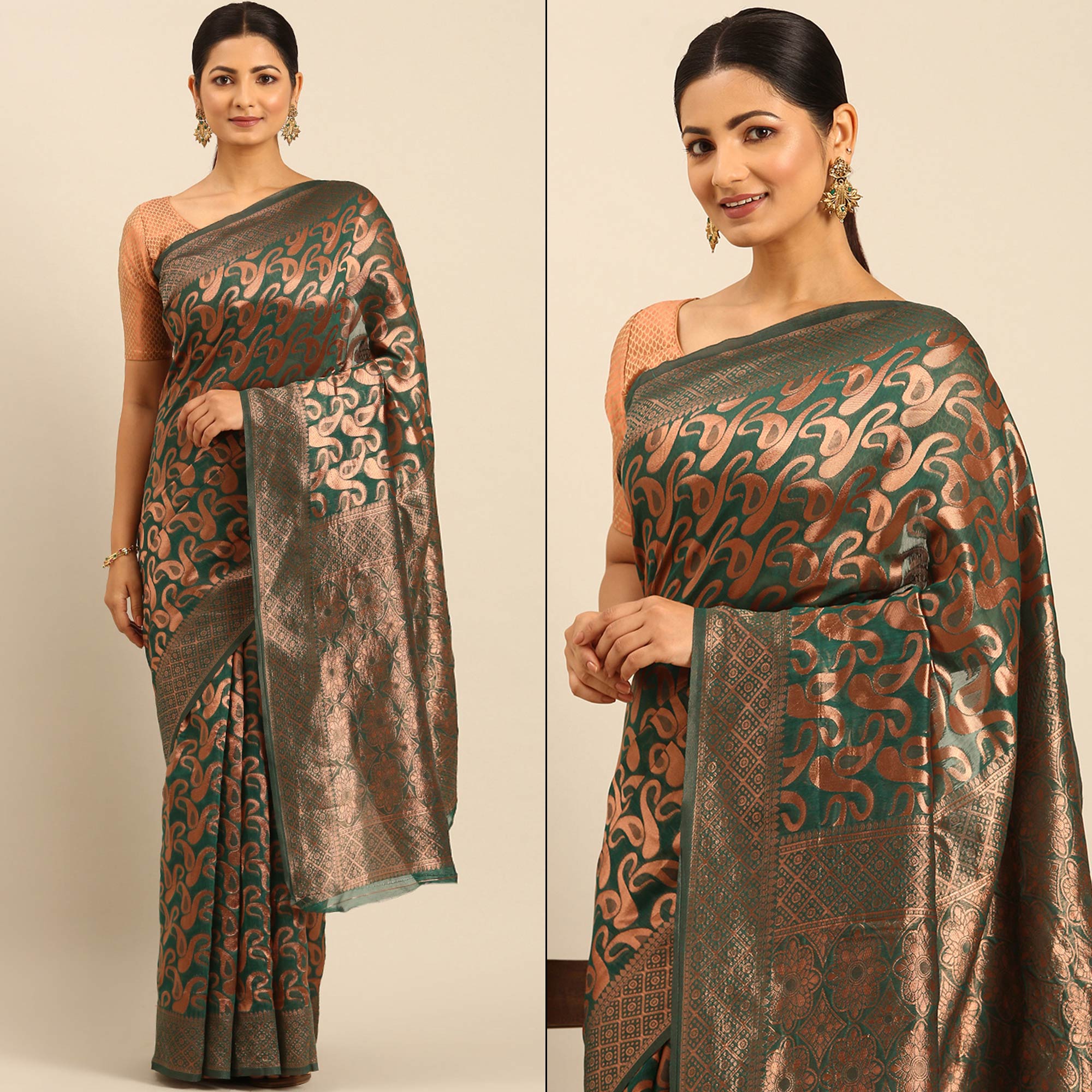 Green Floral Woven Cotton Silk Saree