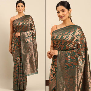 Green Floral Woven Cotton Silk Saree