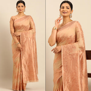 Beige Floral Woven Cotton Silk Saree