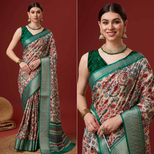 Beige Digital Printed Cotton Silk Saree With Border
