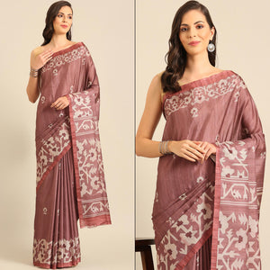 Dusty Rose Pink Digital Printed Cotton Blend Saree