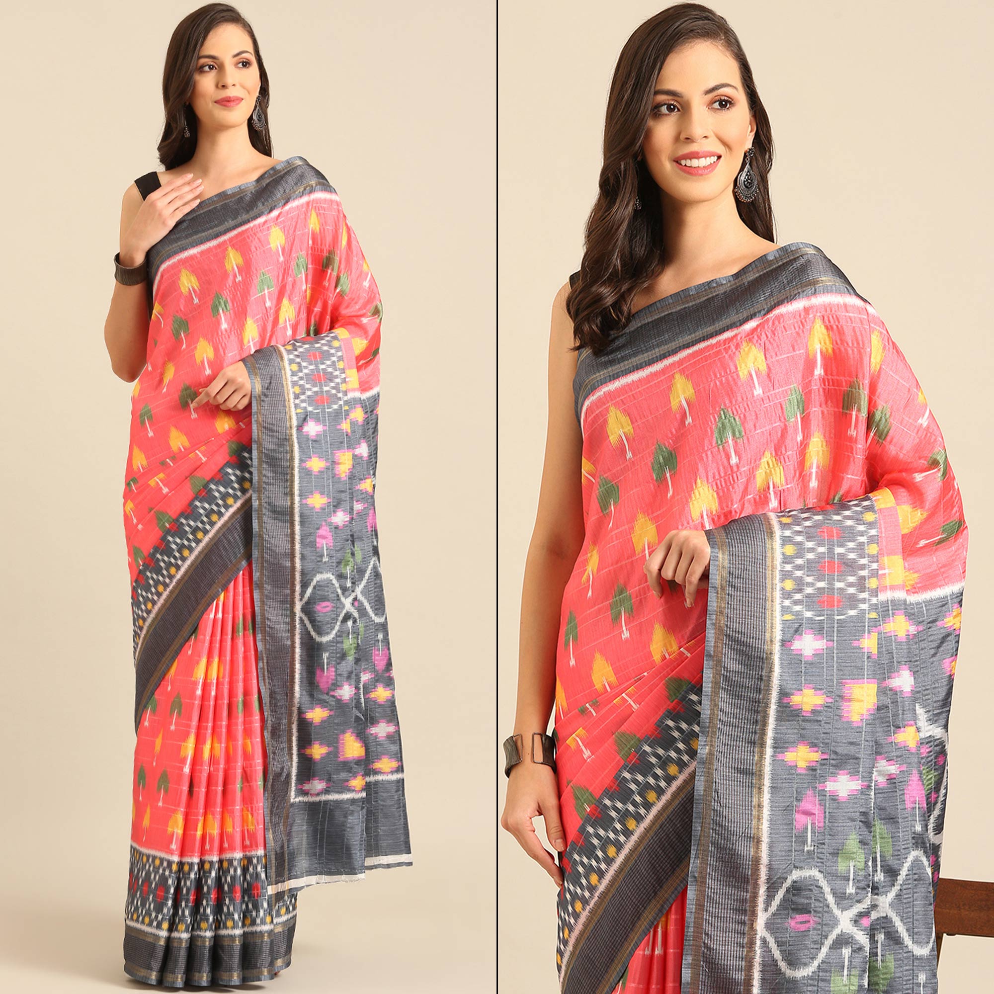 Pink Digital Patola Print Cotton Blend Saree